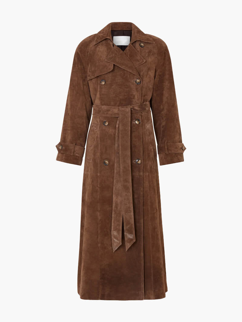 Elegante Bruine Suède Trenchcoat voor Dames |  Herfst/Winter